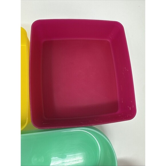 7x Vintage Tupperware Snack Set - 2 square away keeper 4 cups orange red yellow - Picture 10 of 15